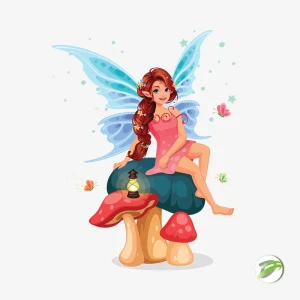 Fairy Sitting on Mushroom Vector Design