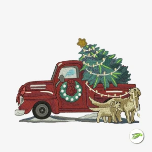 Christmas old truck digital embroidery design