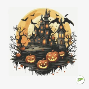 Halloween Pumpkin Castle Cross Stitch