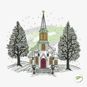 Winter Church Embroidery Design